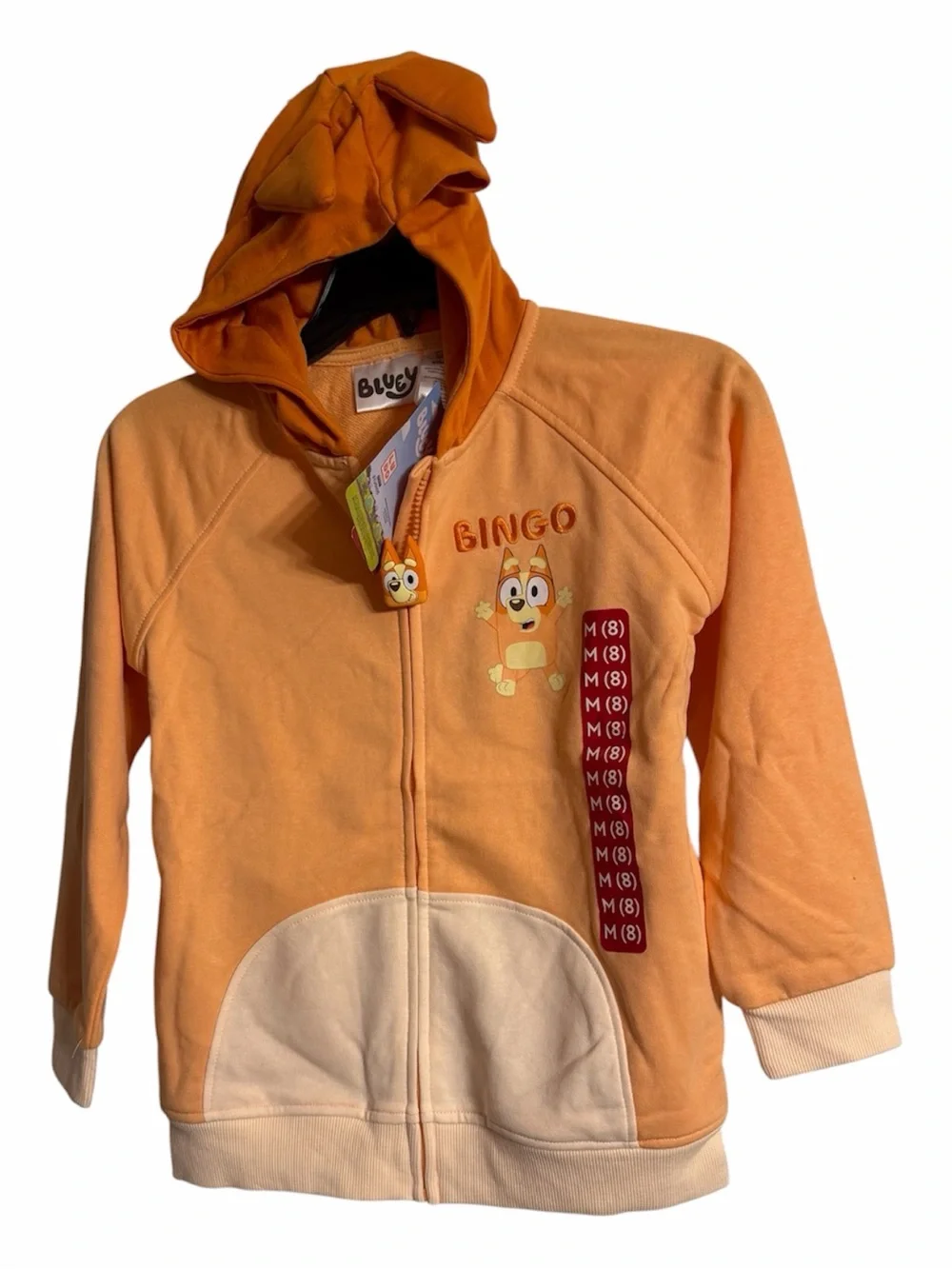 Bingo Orange Kids Zip Hoodie with Front Pocket- from Bluey cartoon Size kids M